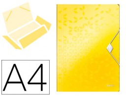 Carpeta de gomas Leitz A4 3 solapas polipropileno amarillo